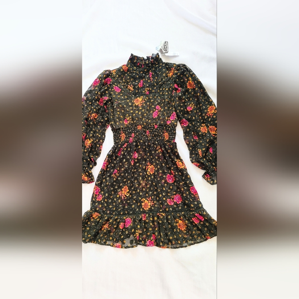 NWT!Spring Boho Sheer Textured Elegant High-Neck Women's Floral Midi Dress Small - Picture 7 of 17